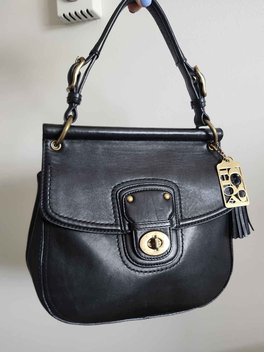 Coach Willis Legacy Top Handle Bag with Brass Hardware and Tassel Charm